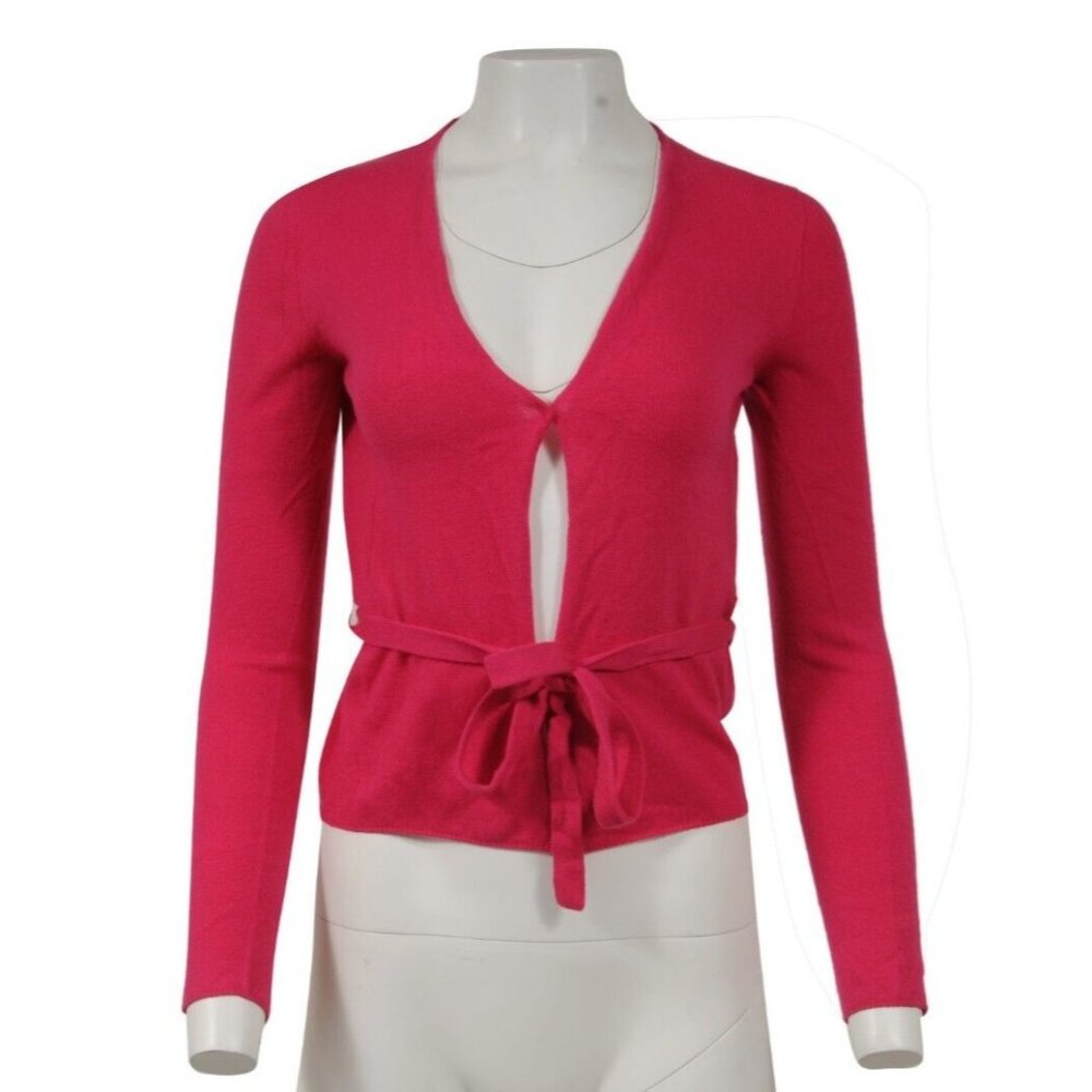 Marni Womens Cropped Cardigan Top Size 40 Pink Cashmere Tie front Sweater Jacket